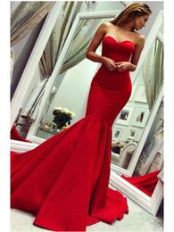 sample Sweetheart Red Mermaid Prom Dresses with Train Satin Backless ruched Evening Gowns Long vestidos de noite Prom Dresses 2020