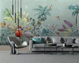 beibehang Custom wallpaper tropical rainforest flowers and birds background wall home decoration background wall 3d wallpaper