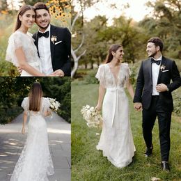 Garden Wedding Dresses V-neck Illusion Sleeve Tulle Applique Wedding Gown Hot Sell Sweep Train Custom Made Vestidos De Novia Hot Sell