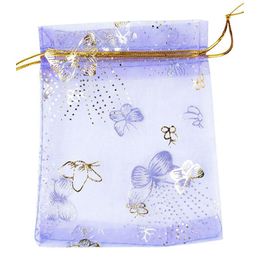 10x12cm 100pcs/lot Purple Print Wedding Candy Bags Jewelry Packing Drawable Organza Bags Party Gift Pouches