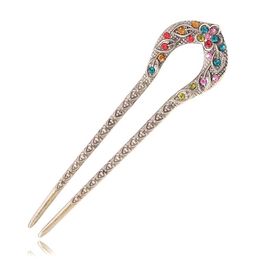 5 Colors Vintage Hair Accessories Antique Bronze Plated Hairpins U shape Hair Stick Pin Women Rhinestone Flower Hair Jewelry