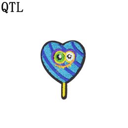 10 PCS Embroidery Blue Heart-Shaped Lollipop Patch Badge for Kids Teens Iron on Transfer Embroidery Patch for Clothes Jeans Sew Accessories
