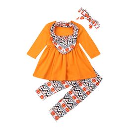 Halloween Thanksgiving Baby Clothing Sets Boys Girls Pumpkin Turkey Printed Long Sleeve dress Top Trousers Bibs Scarf Infants Outfits M2301