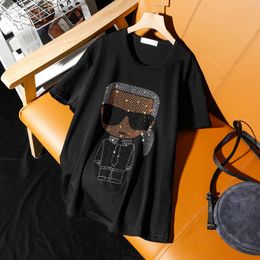 Street leisure new fashion Cartoon pattern hot diamond short-sleeved t-shirt women for summer 2020 loose large size 5XL tops T200729