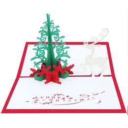 3D Pop Up Christmas Tree Deer Greeting Cards With Envelope For New Year Festive Holiday Postcards Invitations Party Supplies