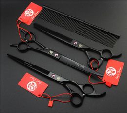 Set marca Pet Grooming Scissors 7 8 Inch Professional Japão Dog 440C Shears corte de cabelo Emagrecimento Curved Scissors Com Pente Saco xDeO #
