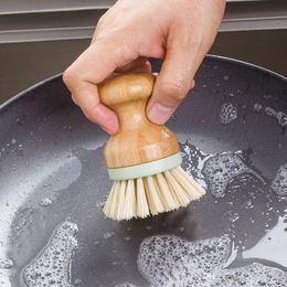 Pot Pan Wash Tool Durable Dish Scrubber Round Wooden Handle Mini Multifunctional Tableware Cleaning Brush Bristles wholesale LX2424