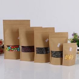 22*31+5 100pcs brown self zip lock kraft paper bags with window for gifts sweets and candy food tea Jewellery retail package paper