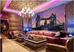 Custom Photo Wallpapers murals for walls 3d mural wallpaper Modern European Bridge Purple Night View Living Room TV Background wall papers