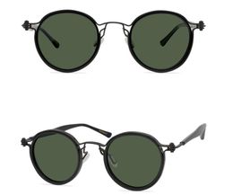 Brand Sunglasses Men Vintage Round Sunglasses Women Sun Glasses Titanium Frame Eyewear Steampunk Dark Green/Gray Lens Eyeglasses with Box