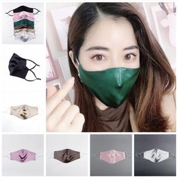 Silk Face Mask 2 layers Men Women Brocade Fabric Protective Facical Mouth Cover Washable Reusable Breathable Adjustable Earloop LJJP199