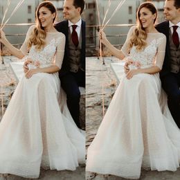 Wedding Dresses Half Sleeves Lace Appliques A Line Bridal Gowns Plus Size 4 6 8 10 12 14 16 18 20 22 24