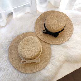 Luna&Dolphin Desinger Summer Beach Raffia Hat Wide Brim Sun Protection Bow Cap Temperament Flat Straw Hats Outdoor Y200714