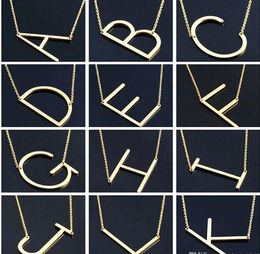 Women Fashion Sideways Personalized A-Z Letter Name Initial Gold Silver Plated Stainless Steel Necklace Pendant For Women Best Gift GD471