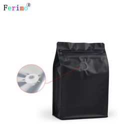 100pcs Eight-sided zipper bag flat bottom black Aluminium foil ziplock bags stand up pouches for air valve coffee bean wholesales