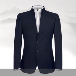 Handsome Two Buttons Groomsmen Mandarin Lapel Groom Tuxedos Men Suits Wedding/Prom/Dinner Best Man Blazer(Jacket+Pants+Tie) K68