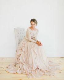 Blush Pink Long Sleeves Wedding Dresses A Line Bridal Gowns Plus Size 4 6 8 10 12 14 16 18 20 22 24