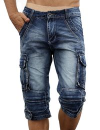 Pantaloncini di jeans cargo retrò da uomo moda estate Pantaloncini da motociclista stile multitasche sbiaditi lavati con acido vintage da uomo