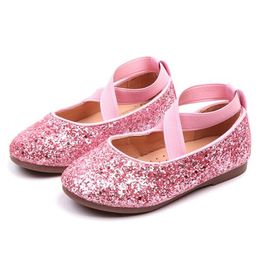 2020 New Spring Autumn Round Head Fashion Sequin Leather Shoes Girls Princess Shoes Soft Comfortable Non-slip Wear Children Flat Shoes