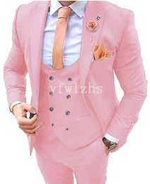 New Style One Button Handsome Peak Lapel Groom Tuxedos Men Suits Wedding/Prom/Dinner Best Man Blazer(Jacket+Pants+Tie+Vest) W223