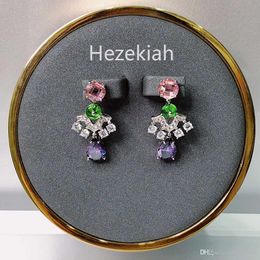 Hezekiah S925 Luxurious High-end LADIES Eardrop Purple Pink Earrings Celebrity temperament Dance party Banquet Earrings