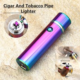 Free Custom Men Cigar USB Lighter Electronics Dual Pulse Arc Tobacco Pipe Lighter Windproof Cigarette Thunder Metal Plasma Flameless Gadgets