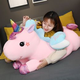 40-130cm Cute unicorn doll sleeping pillow plush toy large girl rag super soft bed sofa decor high quality birthday gift for kid