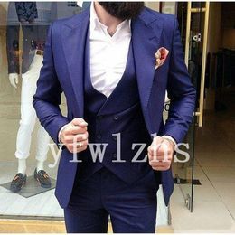 Handsome One Button Groomsmen Peak Lapel Groom Tuxedos Men Suits Wedding/Prom/Dinner Best Man Blazer(Jacket+Pants+Tie+Vest) W301