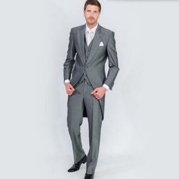 Formal Suits Peaked Lapel One Button Fashion Grey Men Suit Groomsman Tailcoat Wedding Mens Suits 3PCS Jacket+Pants+Vest custom made