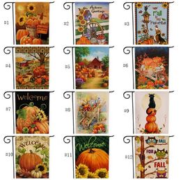 New Thanksgiving Deorations Garden Flag Halloween Double Print Pumpkin Hanging Banner Flags Home Party Decoration Welcome 47*32cm SN3203