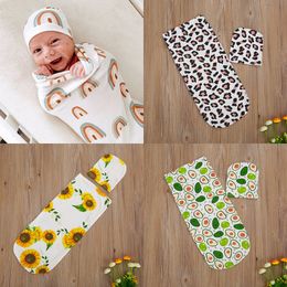 4 Styles Toddler INS Swaddle Boys Girls Sunflower Leopard Rainbow Print Blanket Baby Soft Cotton Sleep Sack + Newborn Hat 2pcs/Set M2423