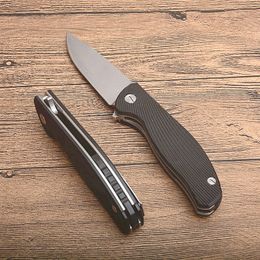 New Ball Bearing Flipper Folding Knife D2 Satin Drop Point Blade Black G10 + Stainless Steel Sheet Handle EDC Knives
