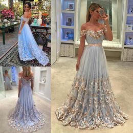 3D Butterfly Appliques Evening Dresses Off the Shoulder A-Line Formal Dress Custom Made Tulle Floor Length Party Gowns