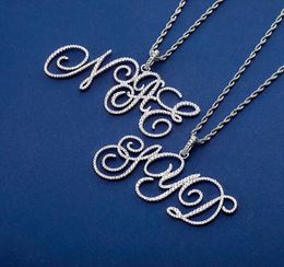 Hip Hop Custom Name Cursive Letters Pendant New Combination Letters Name Pendant with 3mm rope chain Zirconia Jewelry