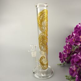 14inch glass water bongs hookahs unique gold pattern oil dab rig birdcage perc percolator for smoking accessories