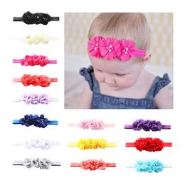 Baby Girl Flower Hairband 3 Chiffon Flowers Pearl Headbands Floral Girls Headwear Photography Props Hair Accessories 14 Colors DW5588