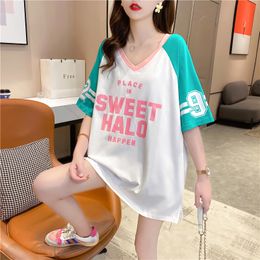 QNPQYX Korean-style Short Sleeve women T-shirt Student Loose-Fit INS Fashion Versatile Western Style Printed Joint Fashion Tops dropshipping