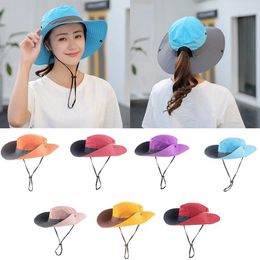 Caps Outdoor UV Protection Wide Brim Hats Foldable Mesh Fisherman Hats Women Outdoor Hiking Caps Washed Outdoor Beach Sunsreen Cap LSK493