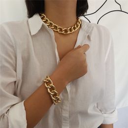 Punk Miami Curb Cuban Chunky Thick Choker Necklace Collar For Women Men Gold Color Heavy Metal Necklace bracelet set Jewelry