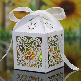 Wedding Party Heart Laser Cut Hollow Carriage Gifts Candy Boxes Baby Shower Favors Boxes Holders With Ribbon LX2583