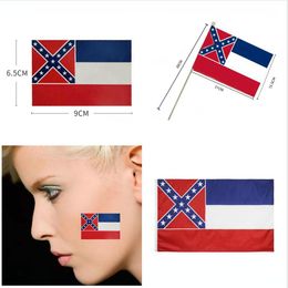 150*90cm Mississippi Flag US State Mississippi Hand Held Waving Flags 21*14cm US State Flag Sticker Printed DDA265