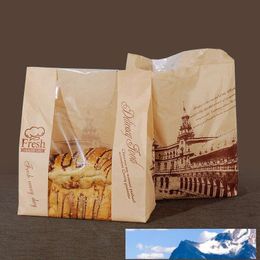 31x21x9cm Kraft paper bread bags with window DIY baking paper bags Cookie cake Toast Bag Bread Packing for Bakery Tower of London 100pcs