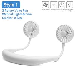 Mini Portable Hanging Neckband Fan USB Rechargeable Double Fans Air Cooler Conditioner Colorful Aroma Electric Desk Fan
