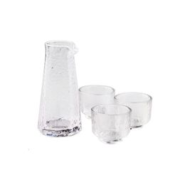 Cold Glass Carafe Sake Cups 4pcs Clear Glasses Wine Liquor Spirit Drinkware Set for Home Restaurant Hammer Grain Pattern