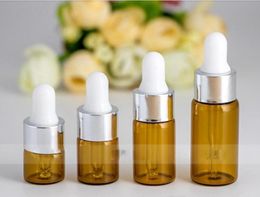 Silver Cap White Rubber Top 1ml 2ml 3ml 5ml Perfume Essential Oil Bottles Amber Clear Glass Dropper Bottle Jars Vials With Pipette #36415