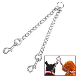 Stainless Steel Double-head Dog Leashes Twin Lead Traction Belt Pet Chain for Walking Two Dogs 2.5*40cm