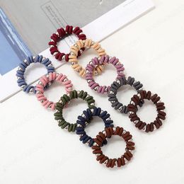 Hot Sale Plain Fabric Circle Creativity 10 Beads Inlaid Telephone Line Hair Ring Spiral Coil Hair Ties Scrunchies Hair Ring Band