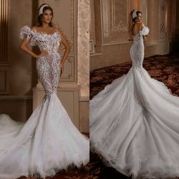 Arabic See Through Mermaid Wedding Dresses 2020 Backless Tulle Sexy vestidos de novia Lace Bridal Gowns robes de mariée
