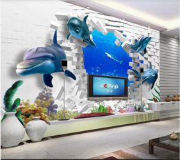 Custom photo wallpapers for walls 3d murals wallpaper Mediterranean mural underwater world dolphin 3d living room TV background wall papers