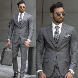new fashion Grey Cheque wedding tuxedos slim fit two button mens designer jacket formal party prom suits wear jacketvestpants